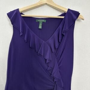 Vtg Lauren Ralph Lauren Surplice Dress Womens 8 Purple Faux Wrap Lined V Neck